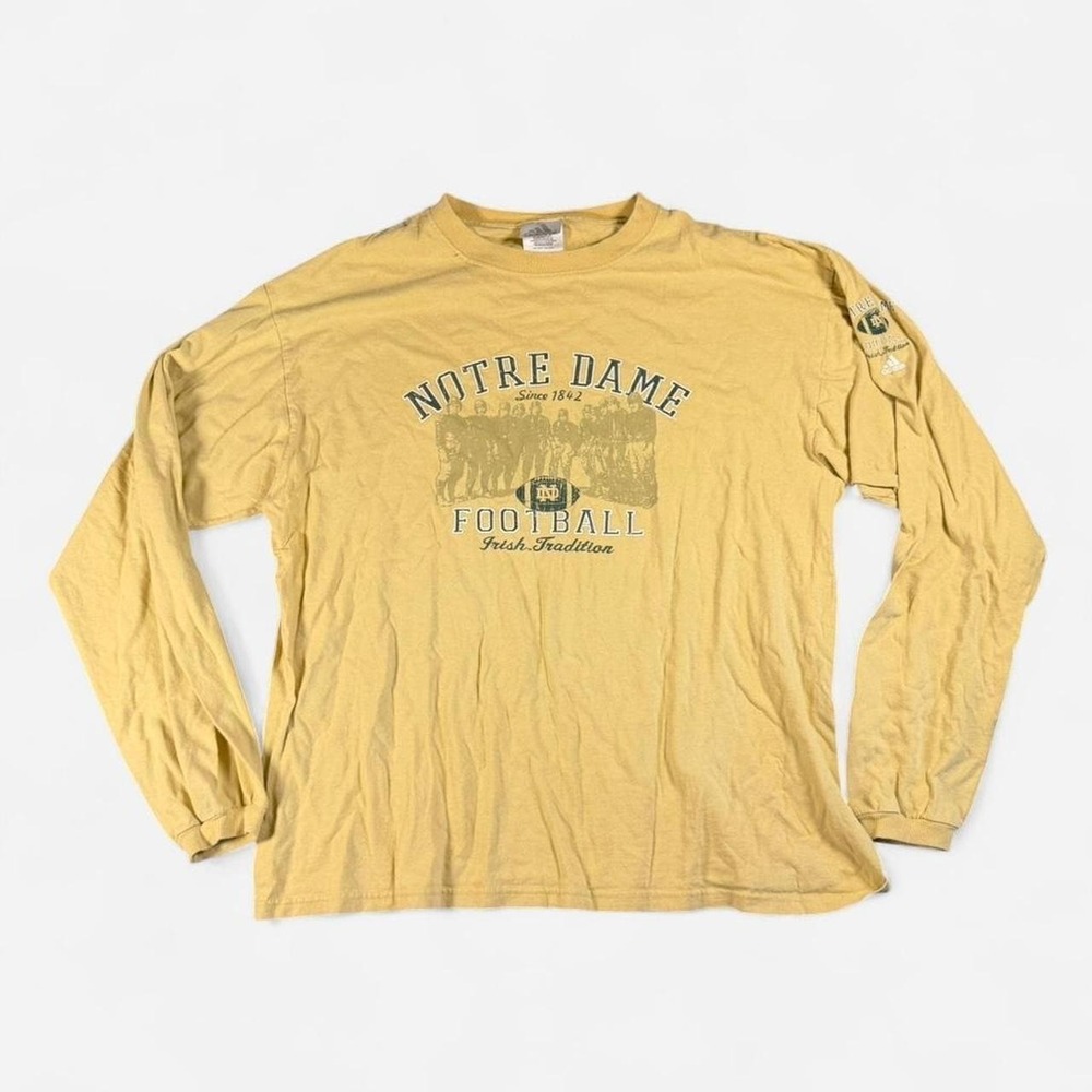 Vintage Adidas Notre Dame Football‎ Long Sleeve Yellow Shirt Size L